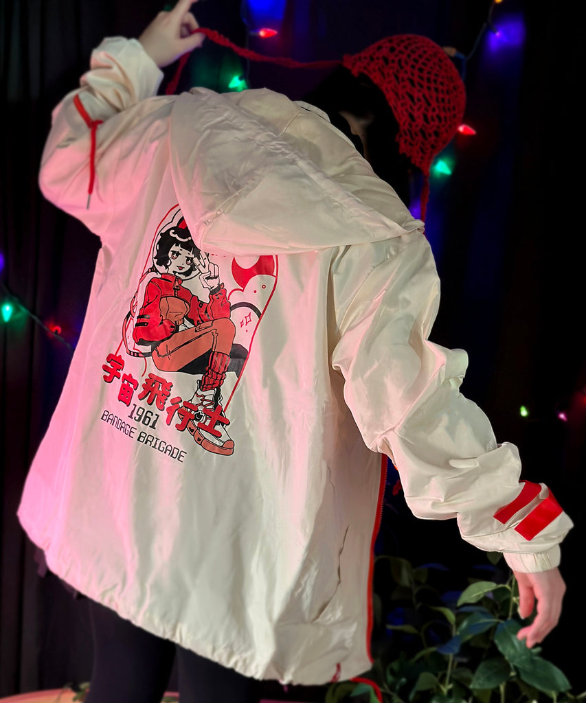 ◆typeservice◆ Glossy Shirring Hooded Windbreaker Ivory OST al,thing